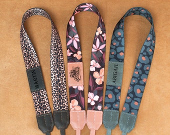 Engraved Camera Strap, Pattern Leather Camera Straps, Travel Gift Personalized, DSLR Camera Strap, Gift for Photographer, Camera Accessories