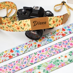 Floraler Kameragurt für Frauen, Personalisierter Kameragurt mit Namen, Blumenmuster Schultergurt für Kamera Nikon Sony Canon Bild 4