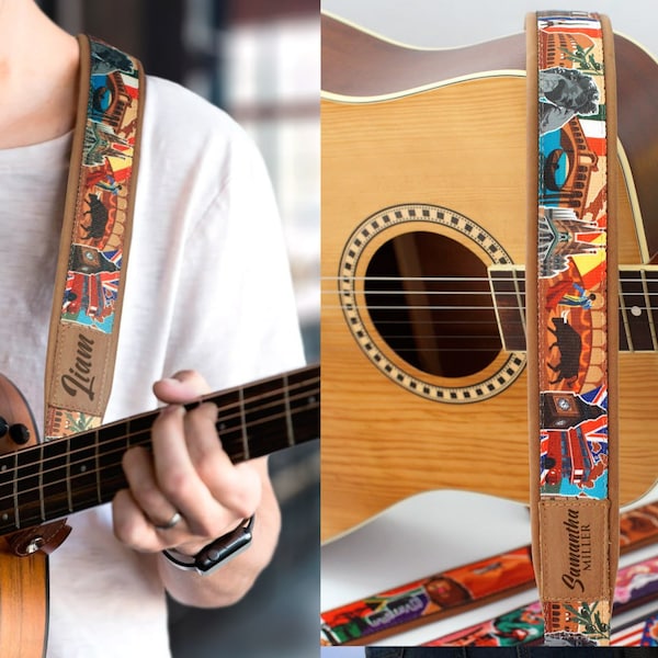Adjustable Guitar Strap for Acoustic Bass Electric Guitar, Guitar Player Gifts, Soft Guitar Strap with Print, Gift for Him
