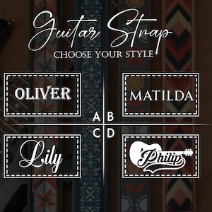 Puede incluir: Cuatro dise&ntilde;os de correa de guitarra con diferentes patrones y nombres: Oliver, Matilda, Lily y Philip. Elige tu estilo.
