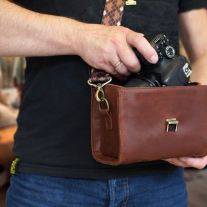 Brown Protect Camera Case with Soft Lining, Leather Camera Shoulder Bag, Custom Camera Handbag for Men, Camera Sling Bag & Adjustable Straps
