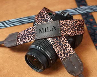 Personalisierter Kameragurt mit Leopardenmuster, Kameragurt mit Gravur für Sie, Geschenke für Fotografen, Kameragurt für Sony Xperia Kamera, Geburtstagsgeschenk