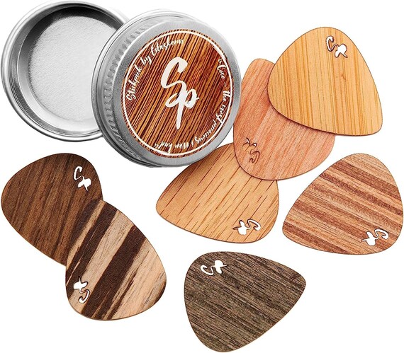 Stick Pick Set of 7 Flexible Guitar Picks Made of Fine Real Wood