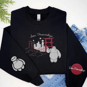 Embroidered Baymax San Fransokyo Sweatshirt, Big Hero 6 Skyline Embroidery Crewneck, Disney Embroidered Pullover, Disneyland Family Trip