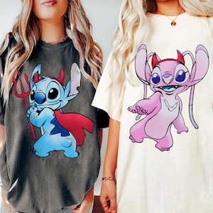 Disney Halloween Stitch And Angel Devil Couple Matching T-shirt, Mickey&#39;s Not So Scary Party, Disneyland Halloween Family Trip Outfit 2025