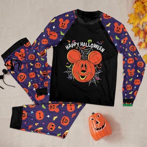 Cute Disney Mickey Mouse Pumpkin Happy Halloween Pajamas, Halloween Pumpkin Sleepwear Set, Fall Pajamas for Kids & Adults, Halloween Outfit