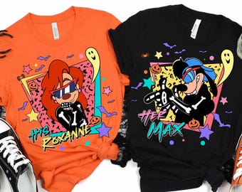 Custom Retro Disney Halloween Couple Max Roxanne Skeleton Shirt, A Goofy Movie T-shirt, Halloween Party Tee, Disneyland Halloween Trip 2024