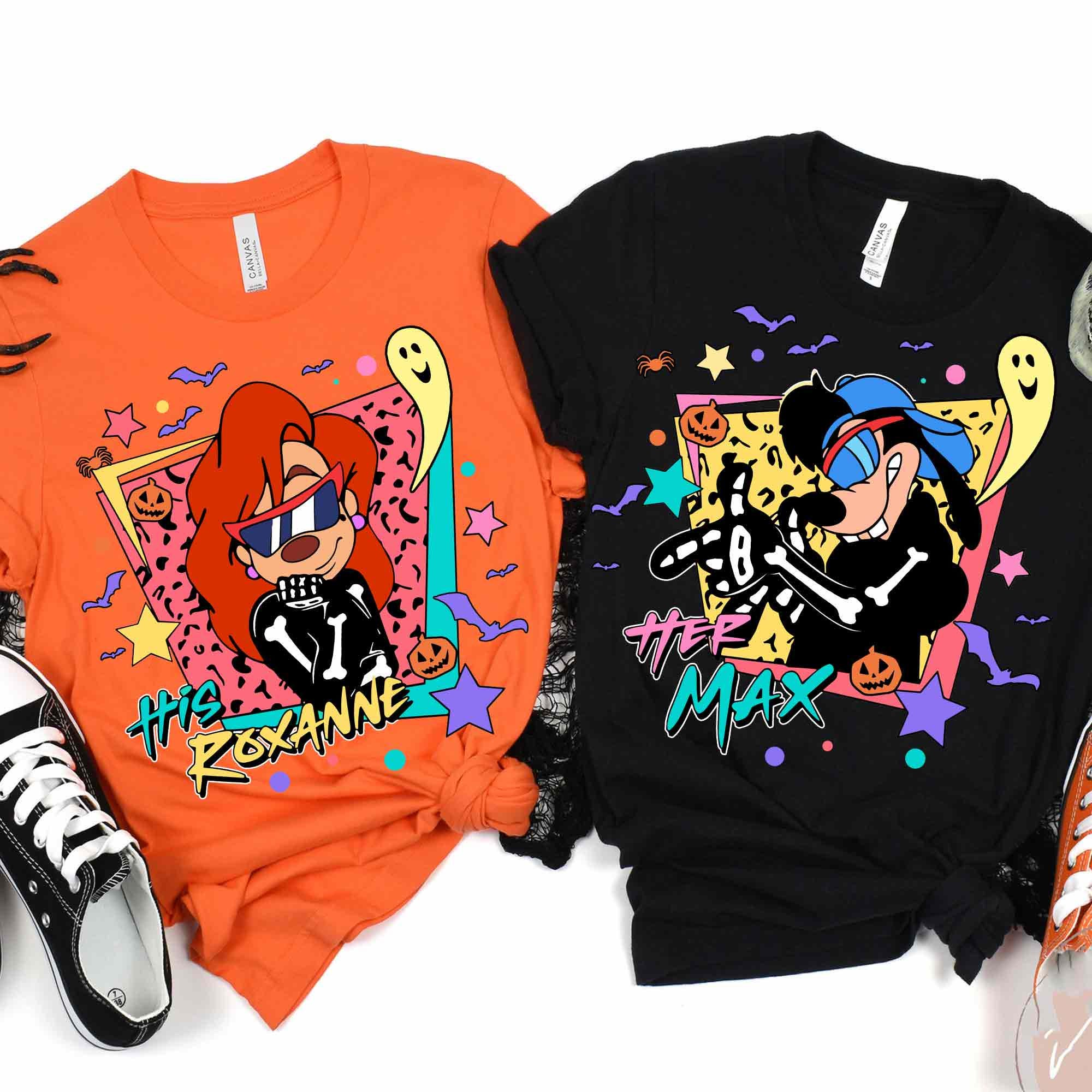 Custom Retro Disney Halloween Couple Max Roxanne Skeleton Shirt, A Goofy Movie T-shirt, Halloween Party Tee, Disneyland Halloween Trip 2024