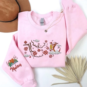 Embroidered Mulan Mushu Floral Sweatshirt, Disney Mulan Princess Embroidery Shirt, Magic Kingdom, WDW Disneyland Family Trip 2025 Matching