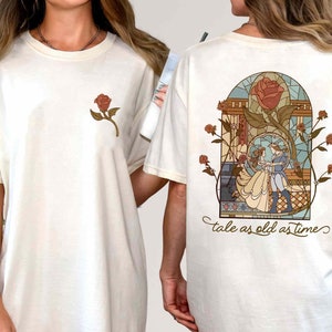 Camisa de cuento vintage de dos caras tan antigua como el tiempo Comfort Colors, camiseta de La Bella y la Bestia de Disney, camiseta de princesa de Disney, viaje de chicas a Disneyland