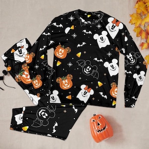 Cute Mickey Boo Pumpkin Bat Pajamas Set, Disney Halloween Mickey Bat Pumpkin Pajamas, Cute Fall Bow Sleepwear, Cozy Season Nightwear