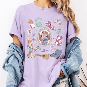Camiseta de Disney Lilo y Stitch, camiseta vintage con aires hawaianos, camiseta &quot;Ohana significa familia&quot;, atuendo a juego para el viaje familiar a Disneyland 2025