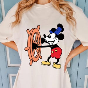Retro Disney Steamboat Willie Mickey Mouse T-shirt, Vintage Mickey Graphic Tee, Classic Disney Outfit, Disneyland Family Trip Matching 2025