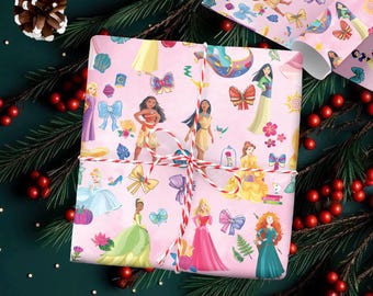 Hbavfihnbg 5 Pcs Princess Wrapping Paper Princess Gift Wrap Bulk Art Paper Folded Flat For Baby Shower Princess Birthday Party Decorations Wedding DIY Crafts Gift Packing, 20 X 30 Inch