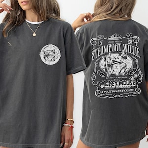 Two Sided Mickey Mouse Steamboat Willie 1928 T-shirt, Vintage Disney Cartoons Shirt, Art Nouveau Disney Graphic Tee, WDW Disneyland Trip