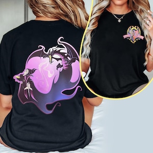 Two Sided Maleficent Dragon T-shirt, Sleeping Beauty Disney Villain Tee, Vintage Disney Evil Witch Shirt, Disneyland Trip Matching 2025