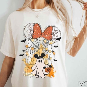 Aquarelle Minnie Mickey Boo Ghost Halloween couleurs confort, t-shirt citrouille d&#39;Halloween Disney, saison effrayante, fête d&#39;Halloween de Disneyland
