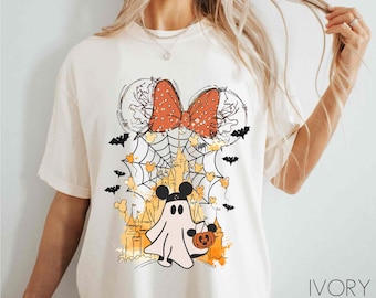 Minnie Watercolor Mickey Boo Ghost Halloween Comfort Colors Shirt, Disney Halloween Pumpkin Tee, Spooky Season, Disneyland Halloween Party