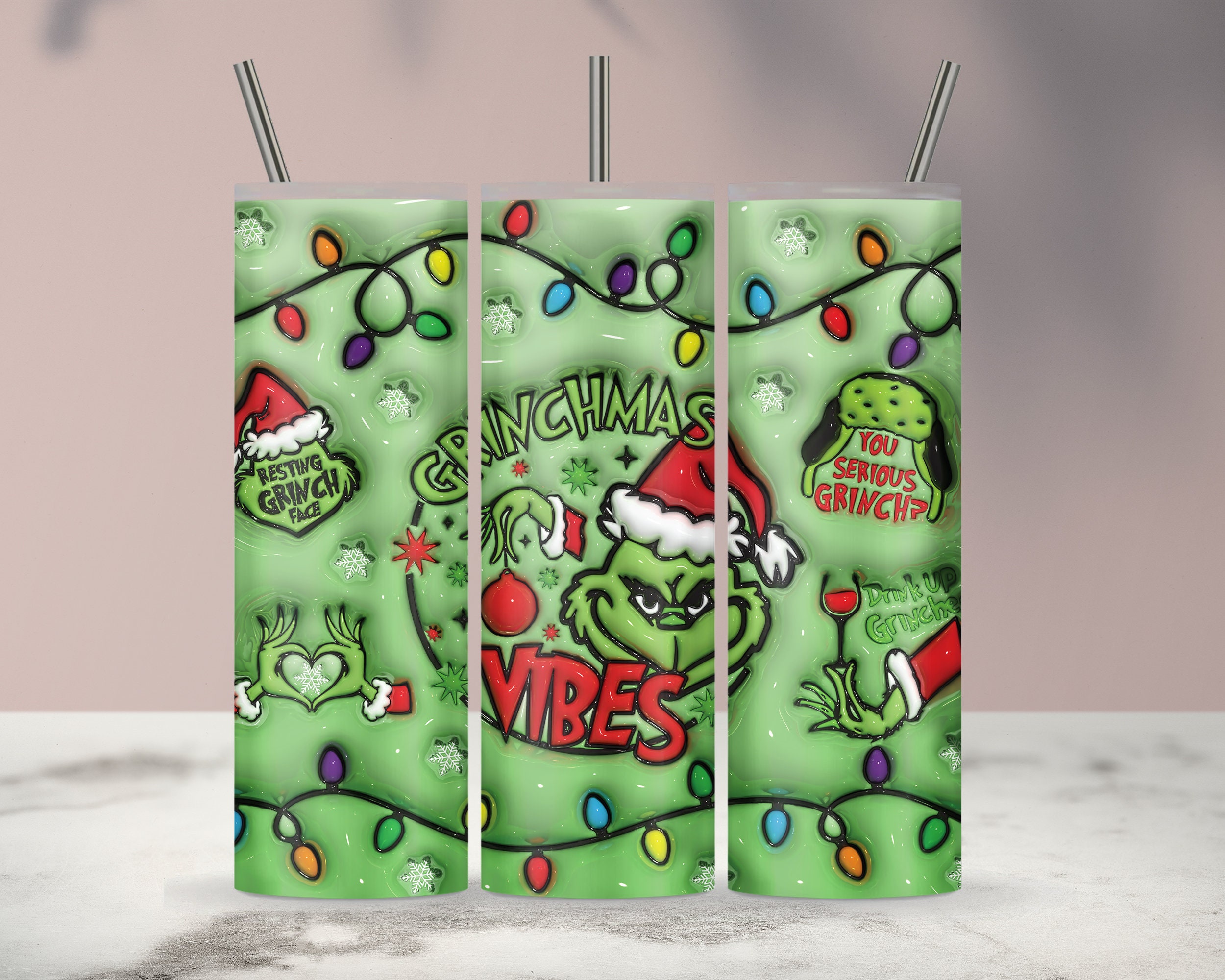 3D Inflated Christmas Character Grinch Tumbler PNG