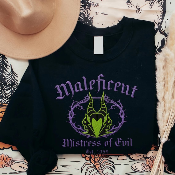 Embroidered Maleficent Mistress of Evil Sweatshirt, Sleeping Beauty Witch Disney Villains Embroidery Shirt, Disneyworld Disneyland Trip