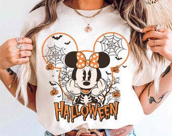 Vintage Halloween Minnie Mouse Skeleton Comfort Colors Shirt, Disney Mickey's Not So Scary Party Shirt, Disneyland Halloween Family Trip