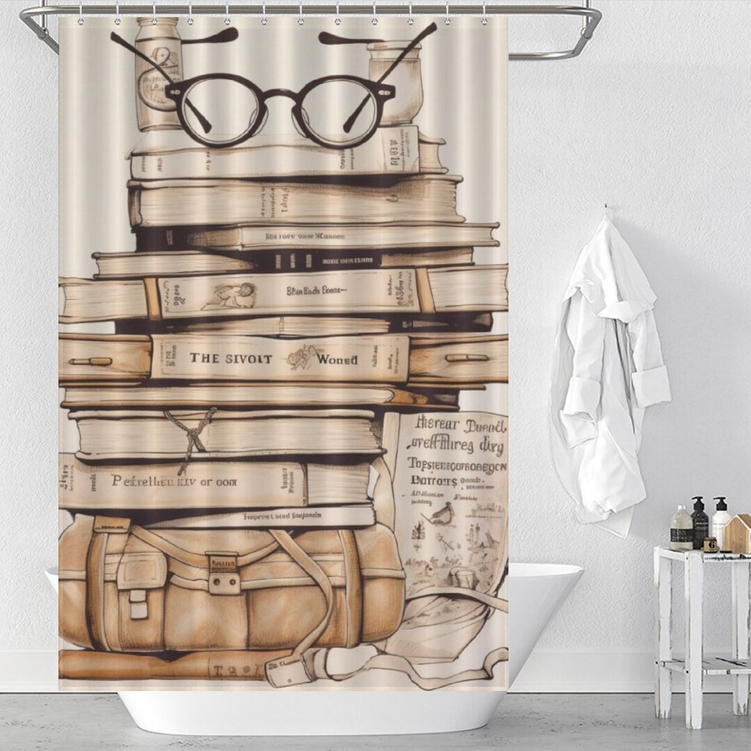 Magic School Books Shower Curtain Retro Bokks Glasses Bathing Etsy