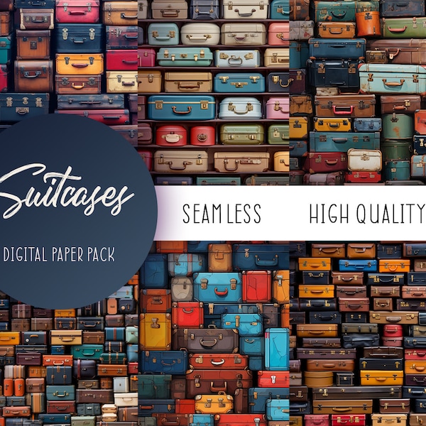 Suitcases Digital Paper, Seamless Travel Bag Pattern, Digital Art