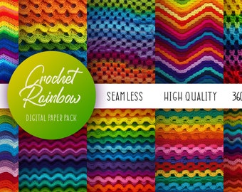 Crochet Rainbow Digital Paper, Seamless Cottagecore Pattern, Seamless Knitted Rainbow Texture, Seamless Sewing Pattern, Сolorful Texture