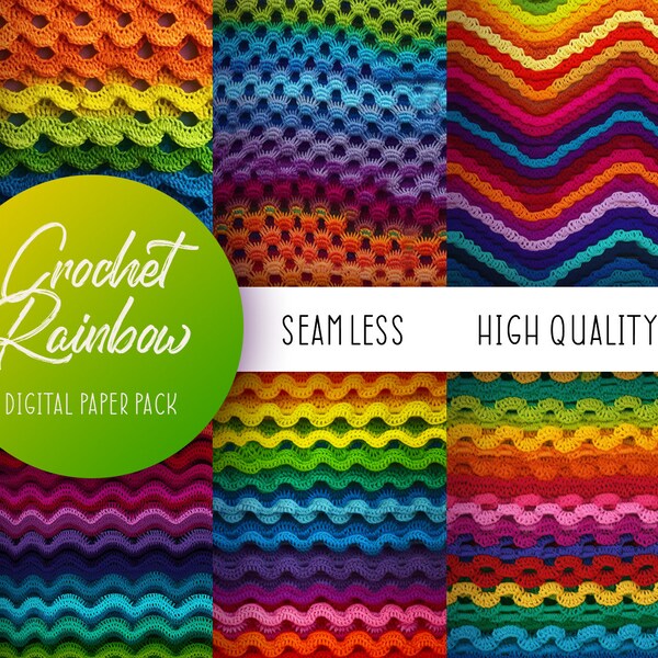Crochet Rainbow Digital Paper, Seamless Cottagecore Pattern, Seamless Knitted Rainbow Texture, Seamless Sewing Pattern, Сolorful Texture