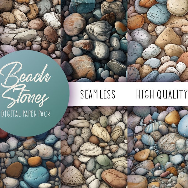 Beach Stones Seamless Digital Paper, Seamless Pebble Pattern, Seamless Pebble Texture, Repeating Design Files