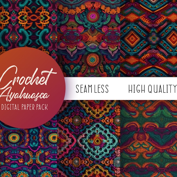 Crochet Ayahuasca Digital Paper, Seamless Ayahuasca Pattern, Seamless Crochet Psychedelic Texture, Seamless Crochet Pattern, Knitted Texture