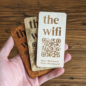 Modern Wifi QR Code for Easy Login | Block, Plaque with Network Name & Password Info, Office, Cafe, Shop, Internet | High-Quality 4mm Birch