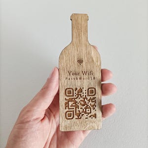 Wooden Wine Bottle | Wifi QR Code for Easy Login | Block, Plaque with Network Name & Password Info, Office, Cafe, Shop, Internet | 4mm Birch