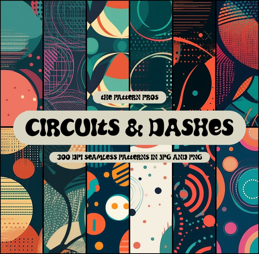 12 Dynamic Circle Patterns, Tech Inspo Digital Papers, Seamless JPG ...