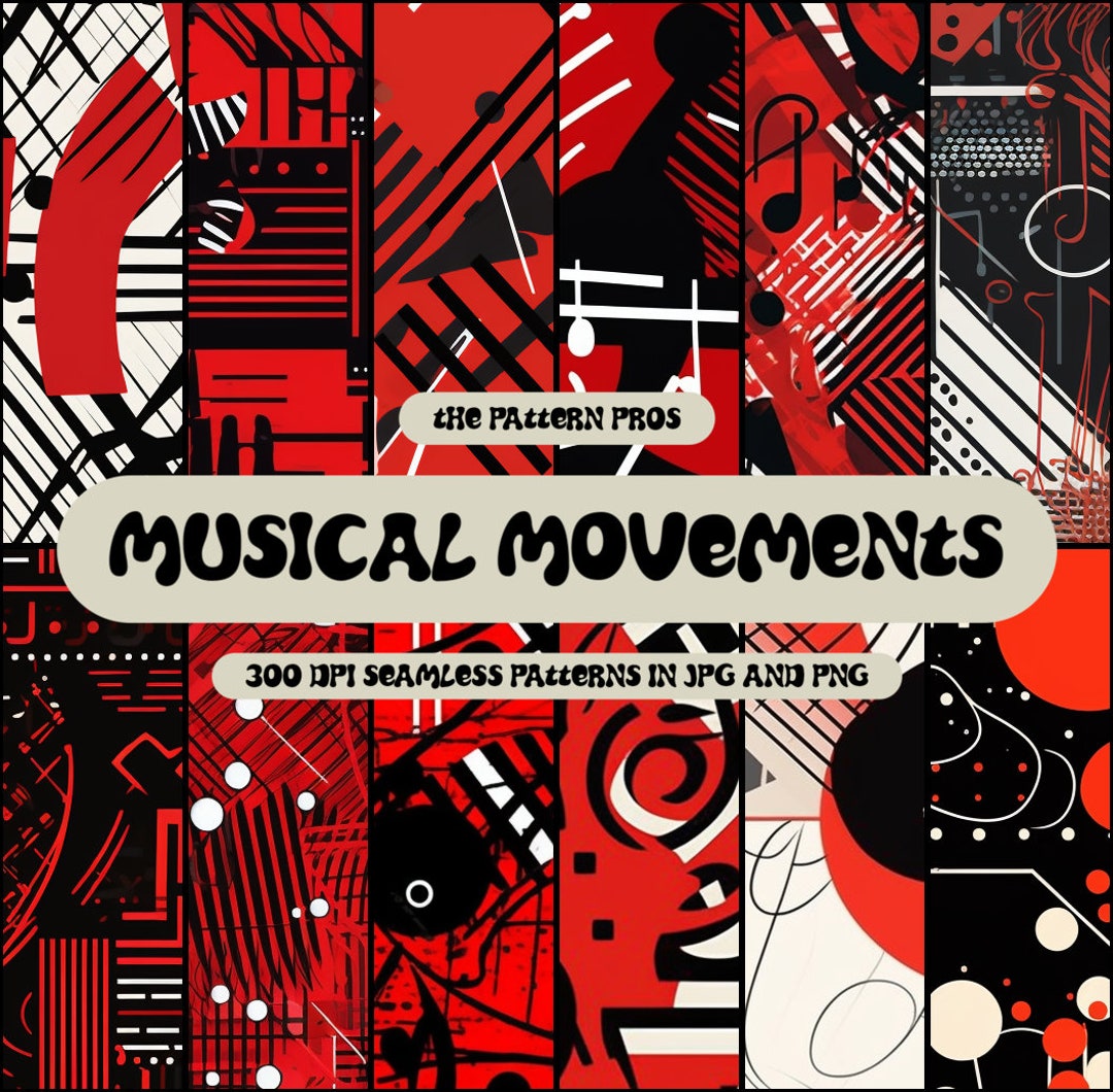12 Red & Black Abstract Musician Pattern Seamless Digital Patterns ...