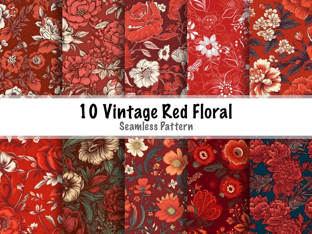 VINTAGE RED FLORAL 10 Seamless Pattern Prints Flowers Etsy