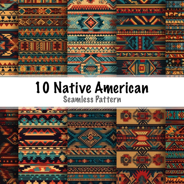 NATIVE AMERICAN | 10 Seamless Pattern Prints, Native Digital Paper, Native Repeating Pattern, Native Background, Tribal, Aztec, Scrapbooking