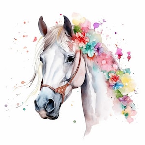 Clipart de chevaux aquarelle | Chevaux en cours d'exécution cheval en cours d'exécution Canvas & Surfaces équine cheval clip art cheval pépinière art cheval blanc impression