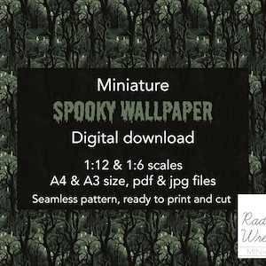 Creepy dark forrest Dollhouse Wallpaper or wrapping paper. 1/12 & 1/6 scales for miniatures, PDF/JPG Files. Instant Digital Download