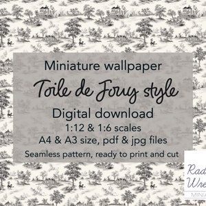 Antique French style dollhouse wallpaper. Pack includes 1/12 and 1/6 scales for miniatures, PDF/JPG Files. Instant Digital Download
