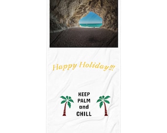 Towel "Happy Holiday" - Cozy and Soft Luxury Towel for Quick-Drying | Stylish Bathroom Decor | All-Over Sublimation Print!