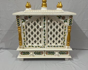 Templo de madera artesanal: Pooja Ghar con almacenamiento - Montaje en pared