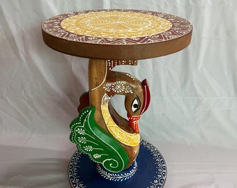 Handwerk Pfau Runder Hocker: Geprägter Holz Couchtisch