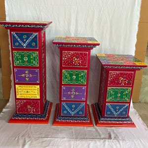 Hand Painted Wooden Chest of Drawers: Boho Indian Nightstand
