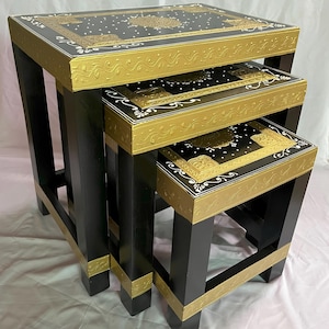 Hand-Painted Indian Nesting Tables: Solid Wood Ethnic Decor, Set of 3
