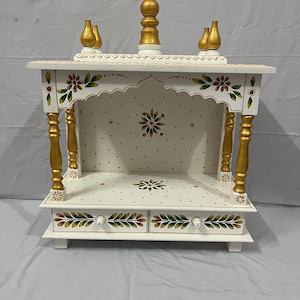 Handcrafted White Wood Temple Mandir: Hanging Pooja Ghar
