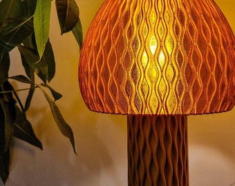 Lampe champignon design rétro - petite lampe tressée - lampe de table ondulée - lampe de bureau déco - lampe rétro minimaliste en plastique recyclé