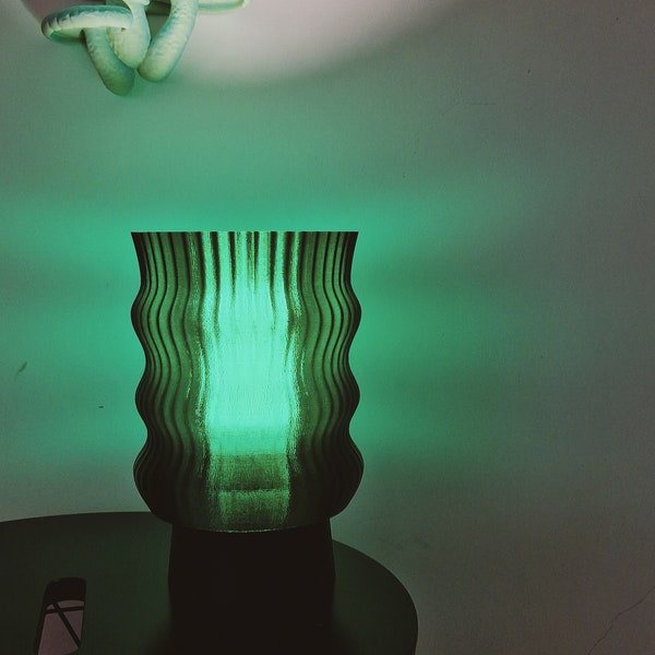 Table Lamp Wavy Jade - Retro Minimal Design Bedside Lamp - 3D Printed with Eco Friendly materials