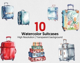 Imágenes prediseñadas de maletas en acuarela / PNG de viaje (descarga digital)