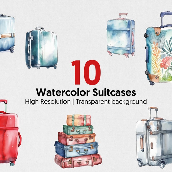 Suitcase Clipart PNG | Travel bag | Travel Clipart | Watercolor | Illustration | Travel Clipart | Digital Download | Carry-On